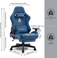 Gaming Stuhl Blau Kunstfell Ergonomisch Verstellbar Atmungsaktiv