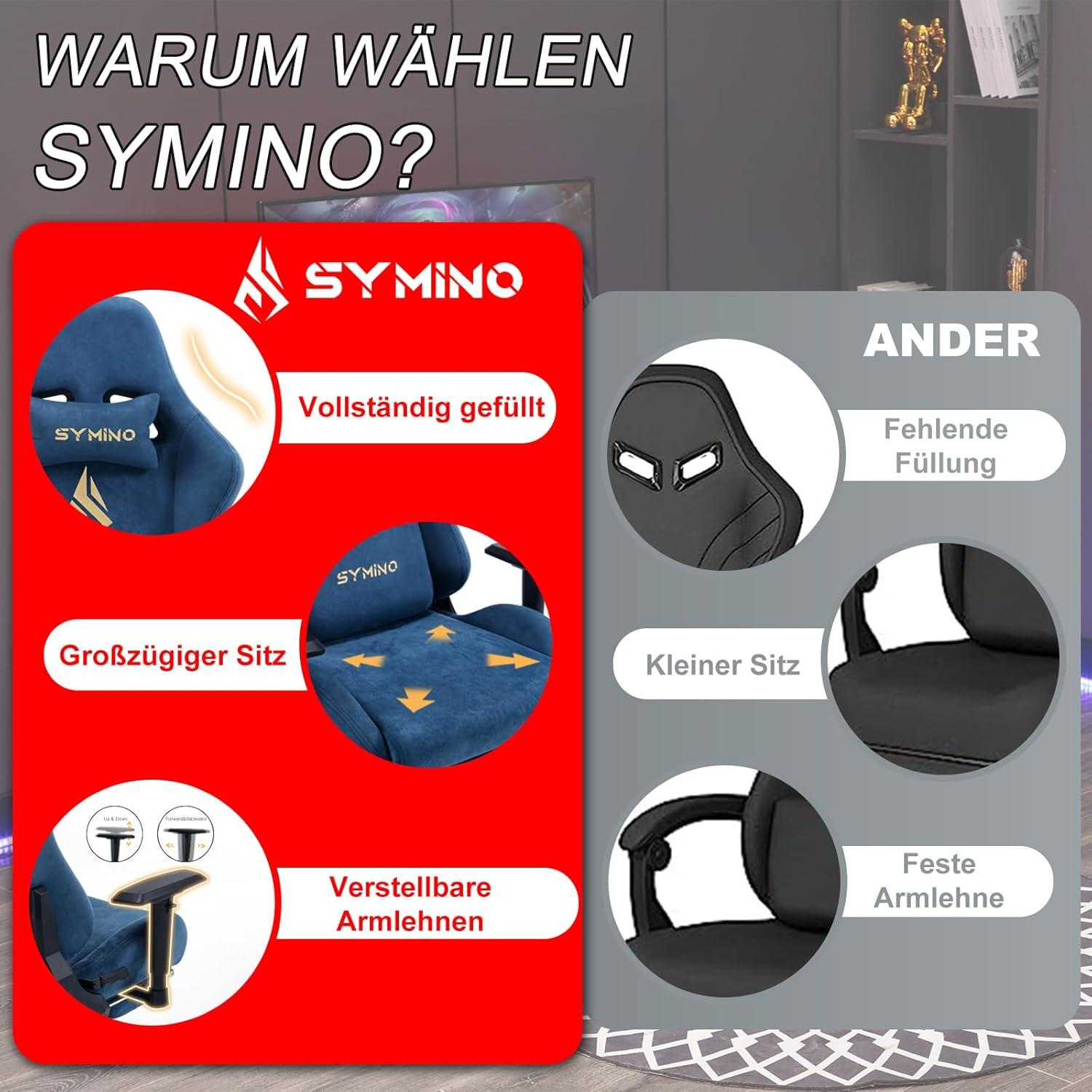 Symino Gaming Stuhl Blau Atmungsaktiv Ergonomisch Verstellbar mit