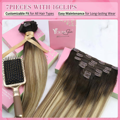 Clip-in Echthaar Extensions Balayage Braun Blond 40cm