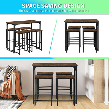 Bartisch Set mit 4 Barhockern – Industriestil Vintage Braun