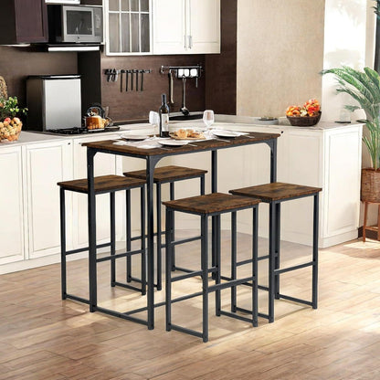 Bartisch Set mit 4 Barhockern – Industriestil Vintage Braun