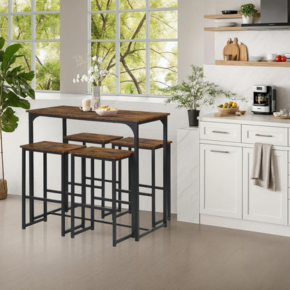 Bartisch Set mit 4 Barhockern – Industriestil Vintage Braun