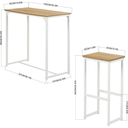 Bartisch Set mit 4 Barhockern – Industriestil Eiche & Weiß