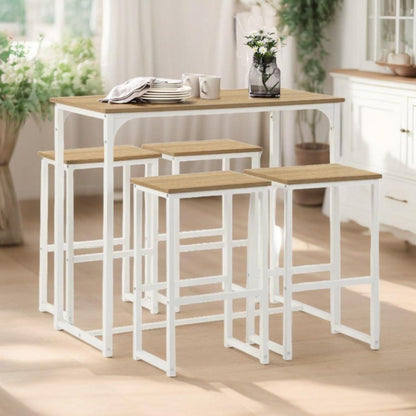 Bartisch Set mit 4 Barhockern – Industriestil Eiche & Weiß