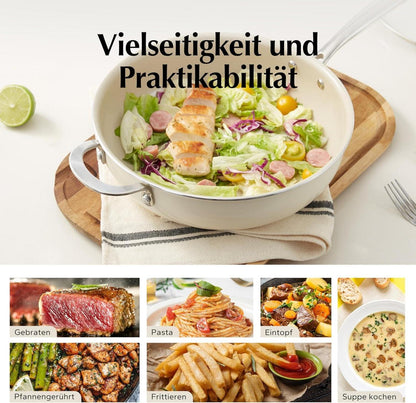 Redchef 28cm Keramikpfanne Induktion mit Deckel Beige
