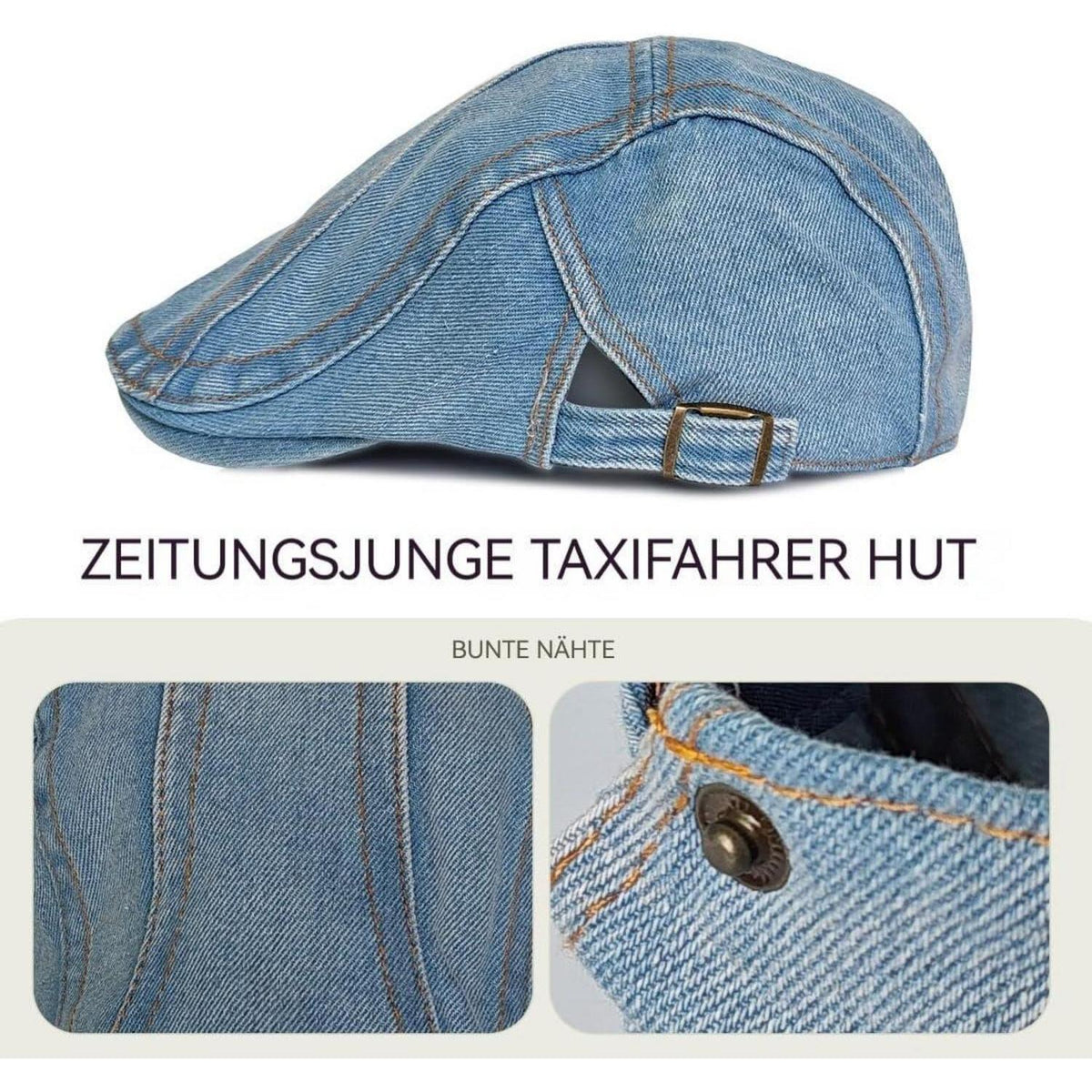 Herren Denim Flatcap - Verstellbare Schiebermütze in Hellblau