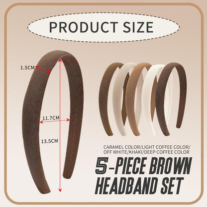 5er Set Haarreifen Damen Braun Samt Stirnband Haarband