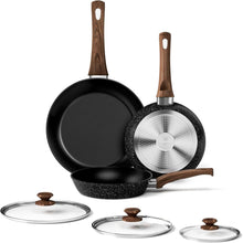 Antihaft Bratpfanne Set mit Deckel 20/24/28cm Induktion Alu Granit