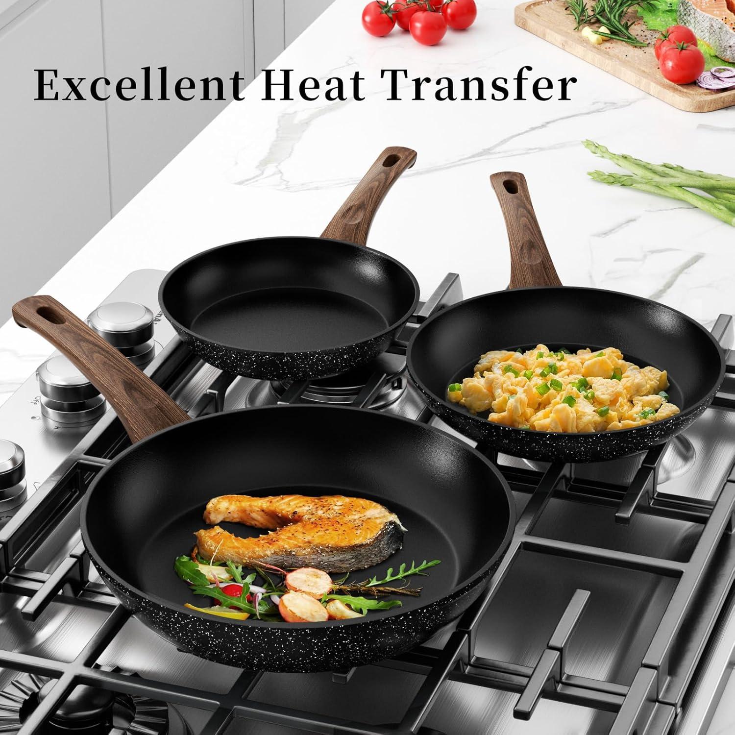 Innerwell Antihaft Bratpfannen Set mit Deckel, 20/24/28cm, Induktion, Aluminium, Granitbeschichtung