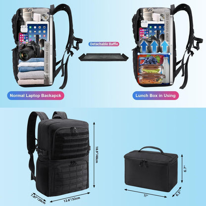 Lunch-Rucksack Schwarz XL – 17.3 Zoll Laptop & Lunchbox