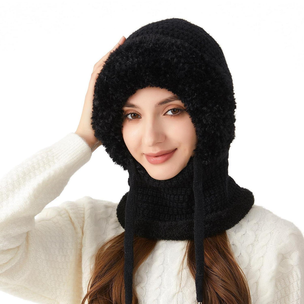 Winter Sturmhaube Damen 3in1 Fleece-Haube Schal Gesichtsschutz