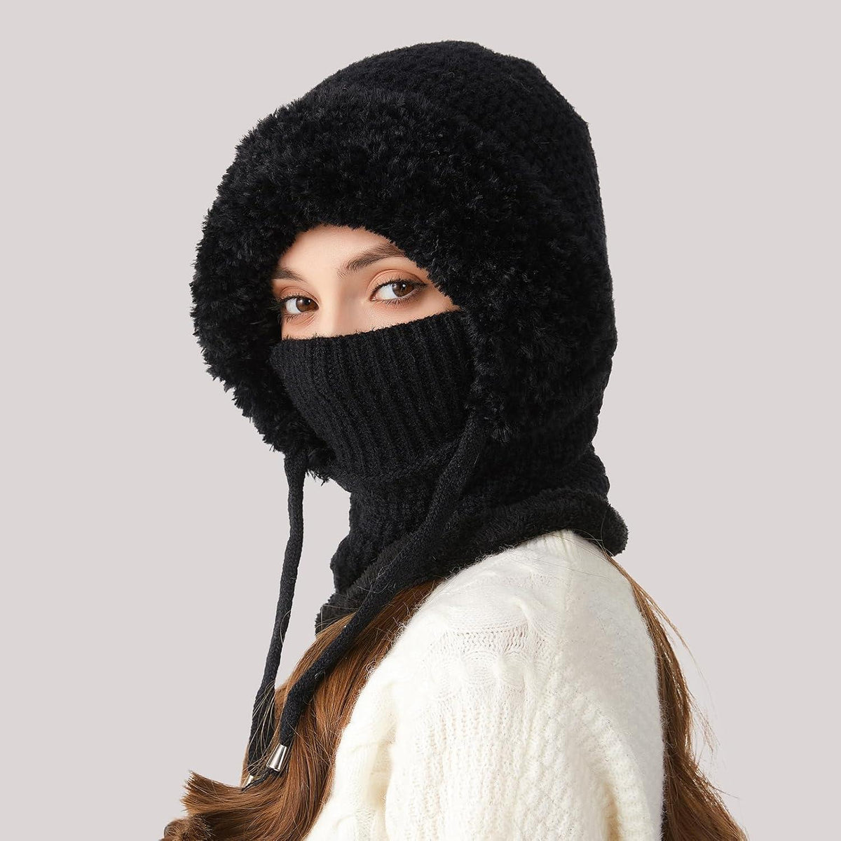 Winter Sturmhaube Damen 3in1 Fleece-Haube Schal Gesichtsschutz