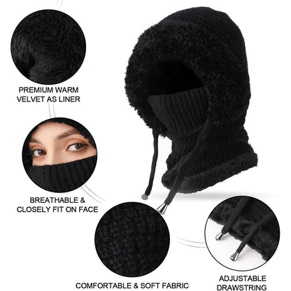 Winter Sturmhaube Damen 3in1 Fleece-Haube Schal Gesichtsschutz