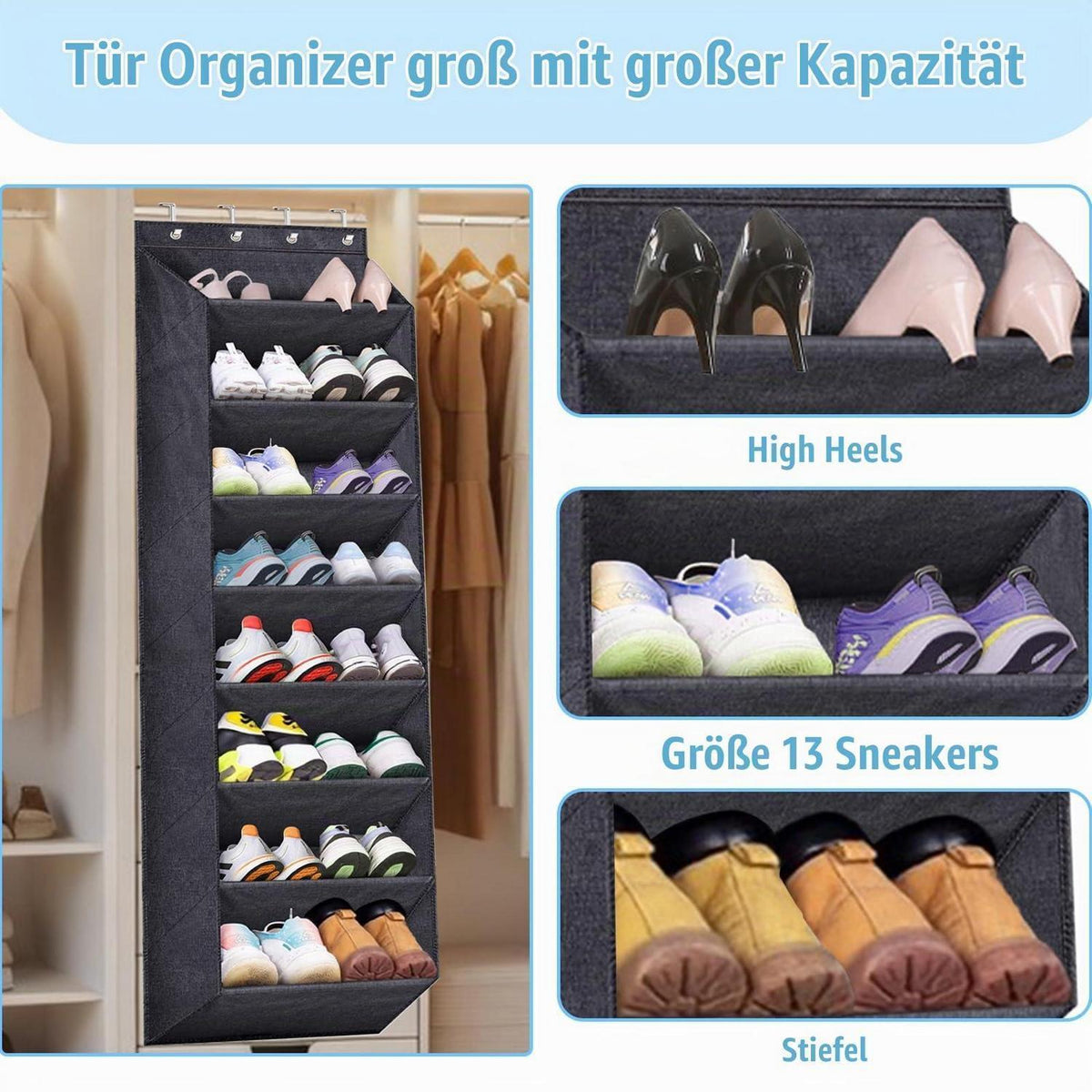 Schuhregal Türhängend 8 Fächer – Platzsparende Schuhaufbewahrung für 24 Paar