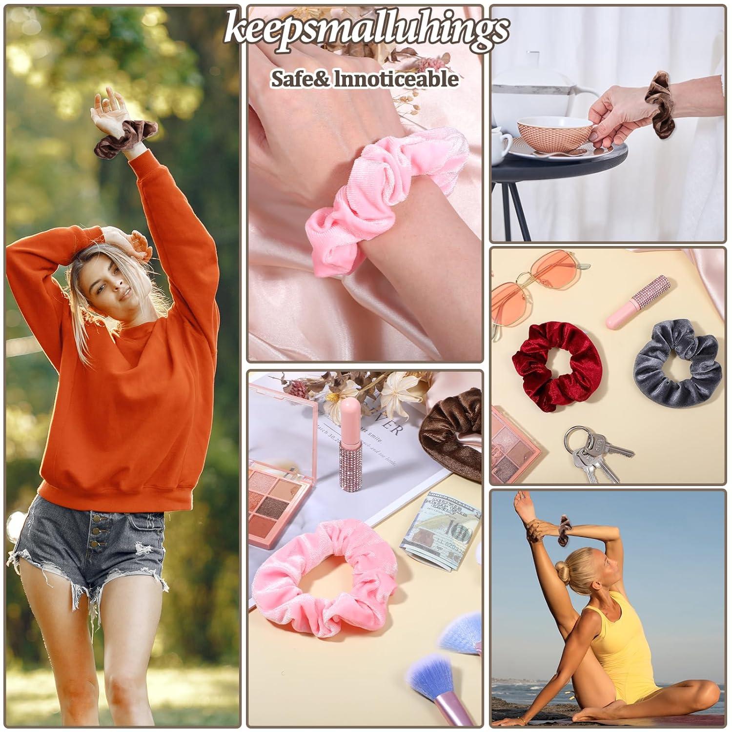 6er Set Scrunchies mit Reißverschluss Tasche Haargummi Samt