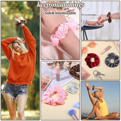 6er Set Scrunchies mit Reißverschluss Tasche Haargummi Samt