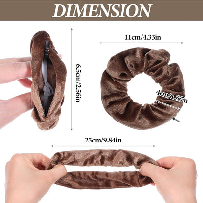 6 Stück Scrunchie mit Reißverschluss, Haargummi Reisegadget für