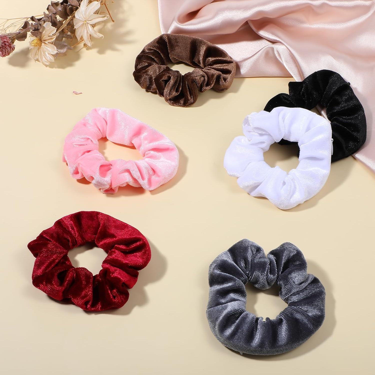 6er Set Scrunchie Reißverschluss Haargummi Tasche Samt Damen