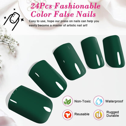 Ceboic French Press on Nails Dunkelgrün 24 Stück Glossy