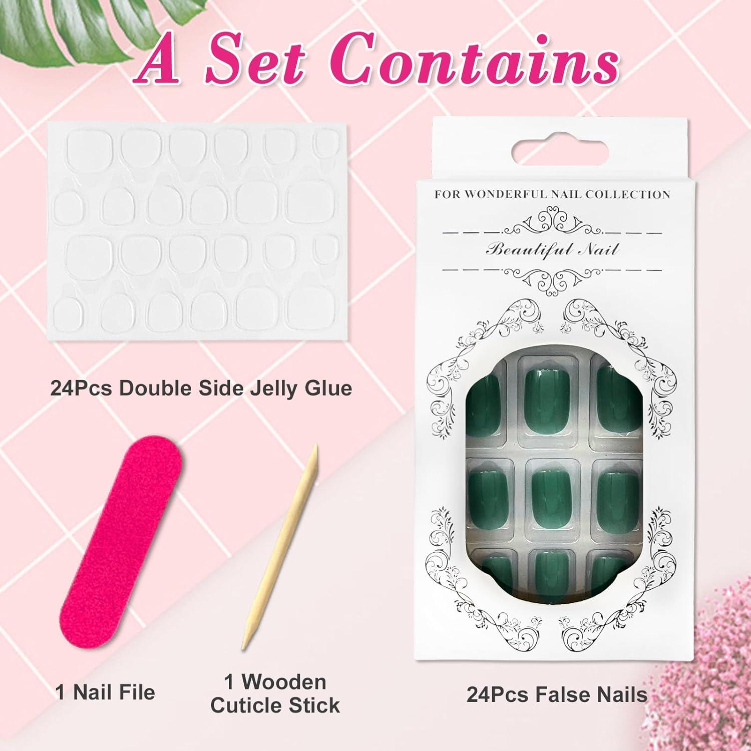 24 Stück French Press on Nägel Dunkelgrün Square Acryl Fake Nails