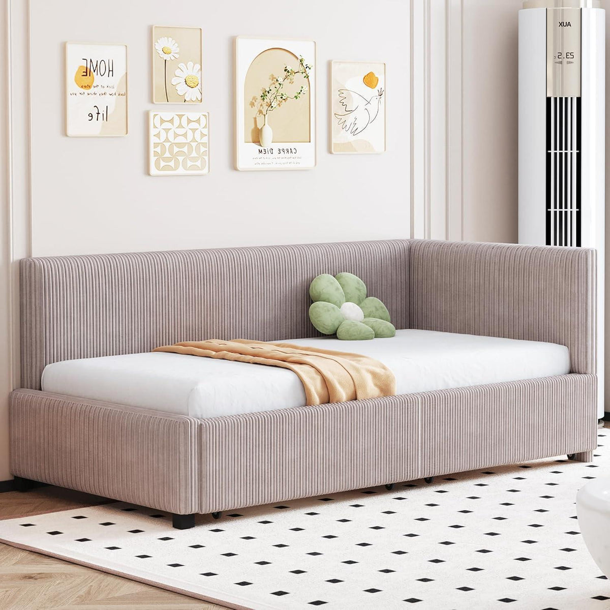 Schlafsofa Grau 90x200 cm mit Stauraum & Lattenrost