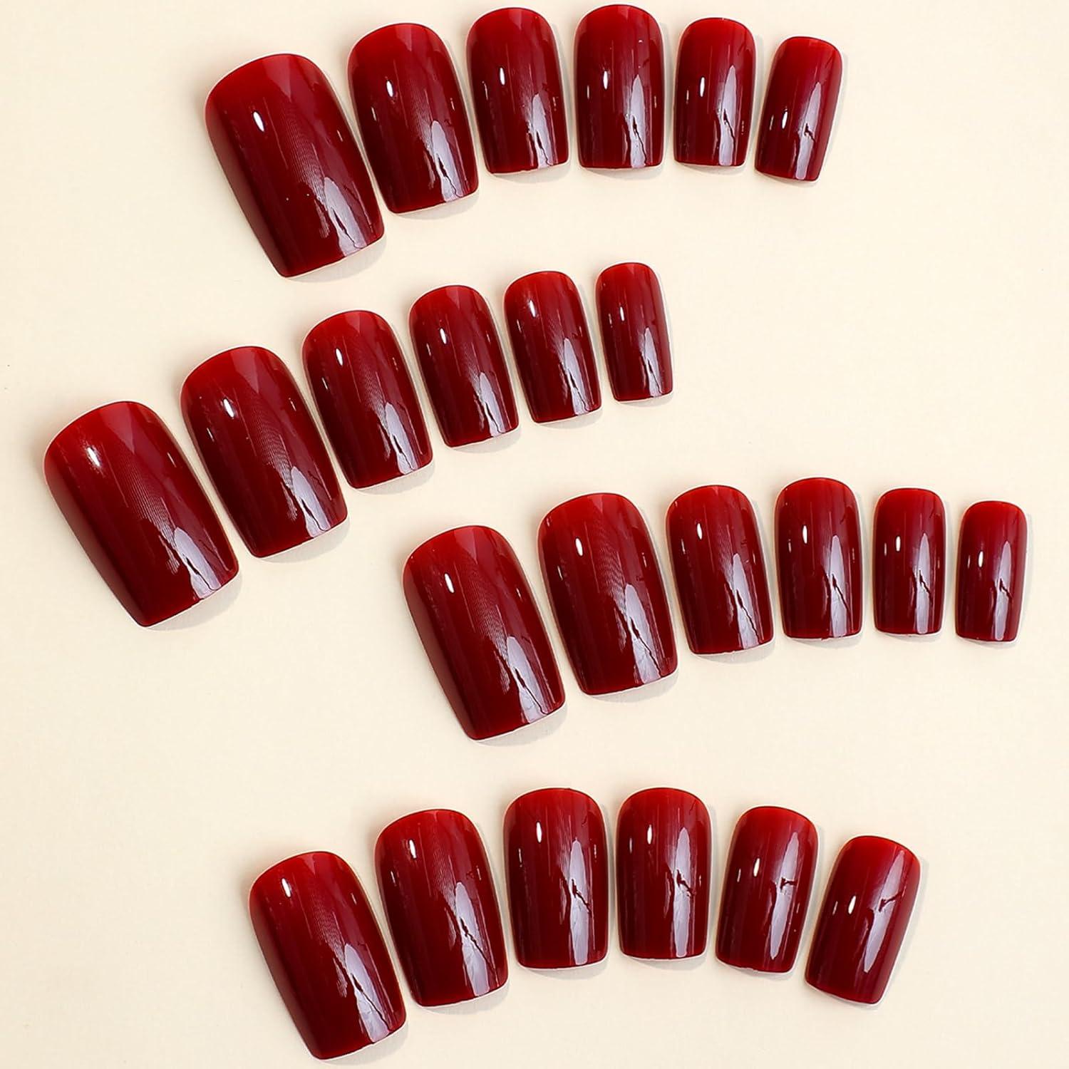 24er Set Französische Nägel Weinrot Acryl Eckig