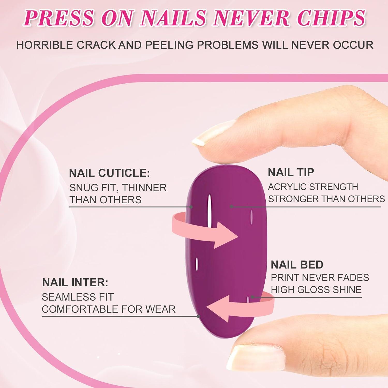 24 Stück Weinrot Glossy Press on Nägel für Frauen