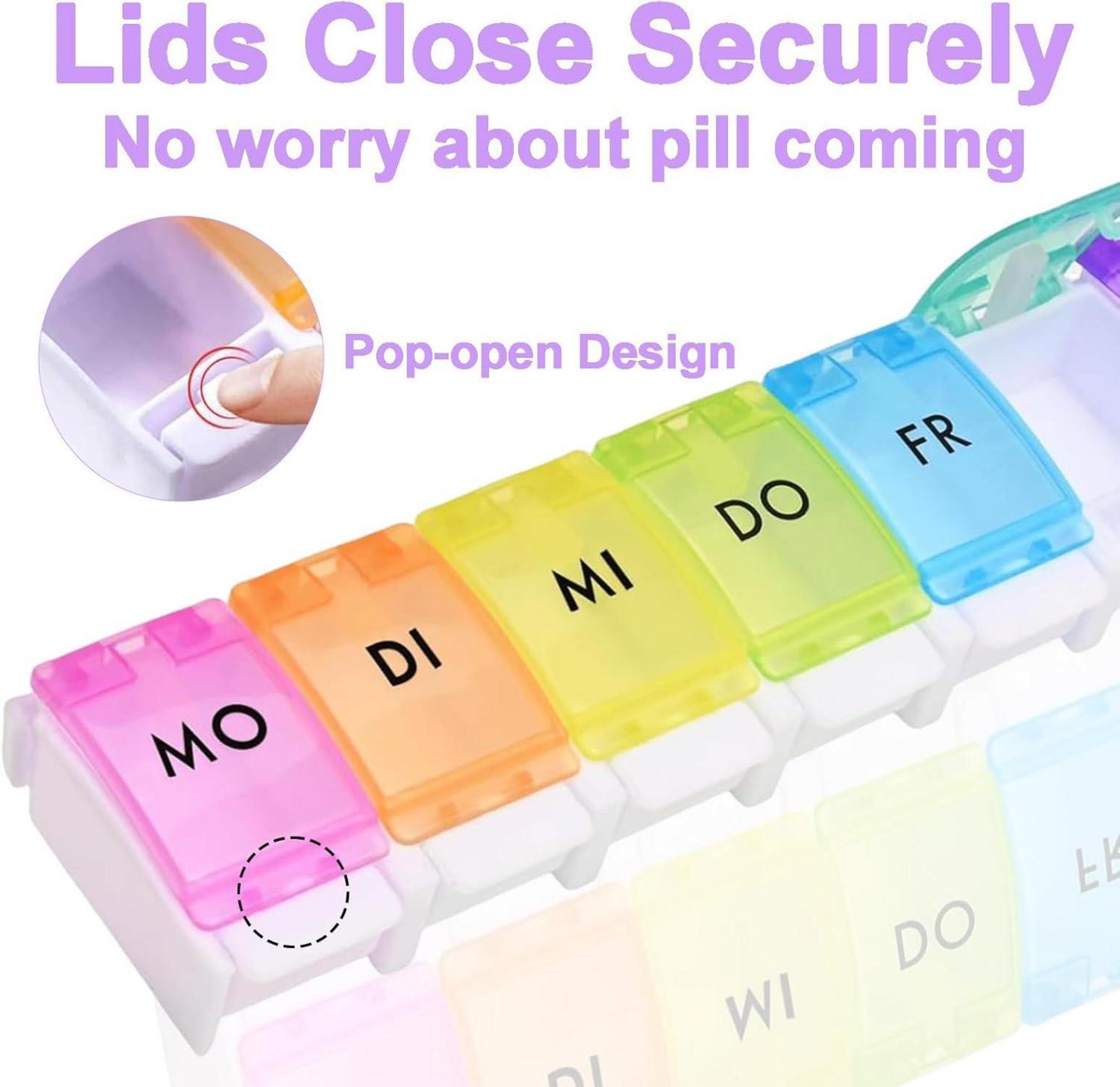 Tablettenbox 7 Tage Regenbogen Pillendose Große Fächer Vitamin Fischöl