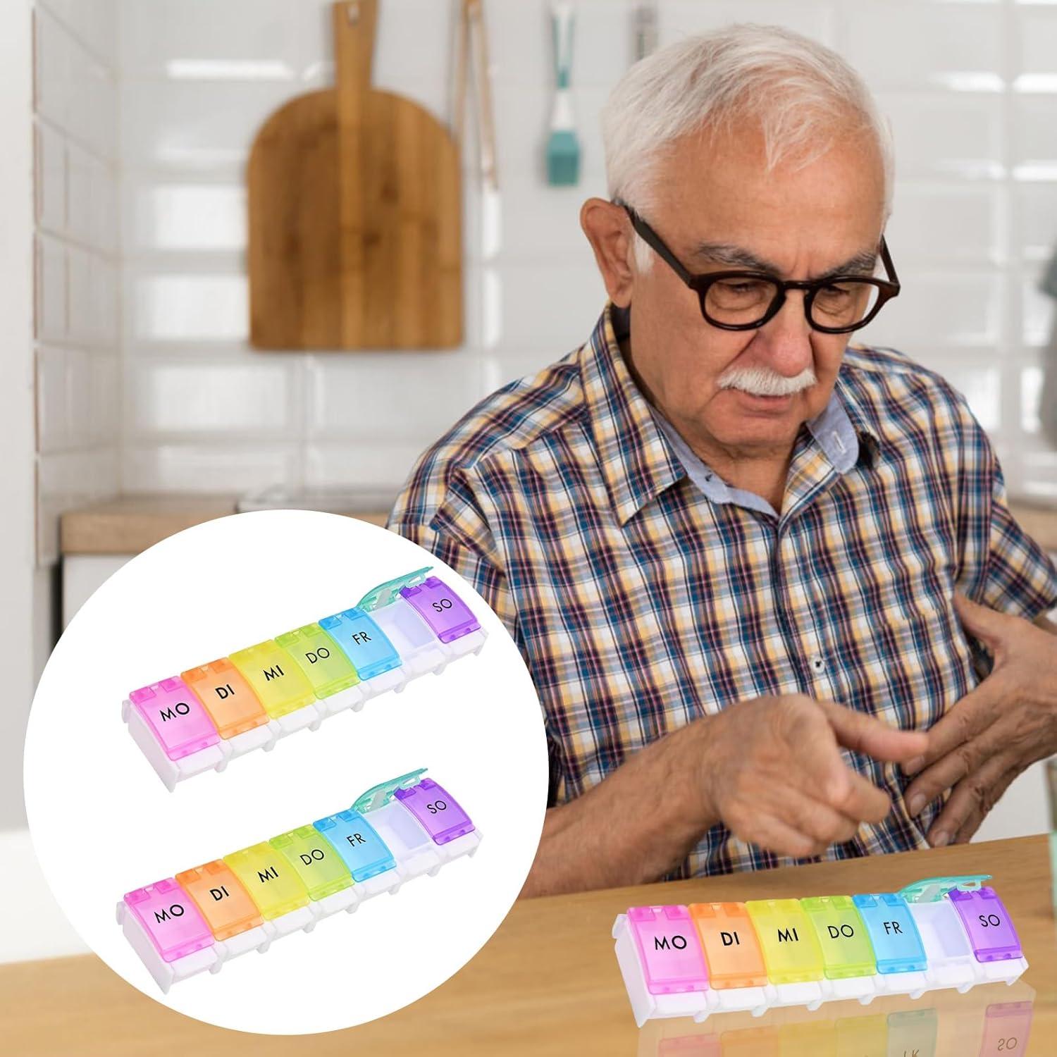 Tablettenbox 7 Tage Regenbogen Pillendose Große Fächer Vitamin Fischöl