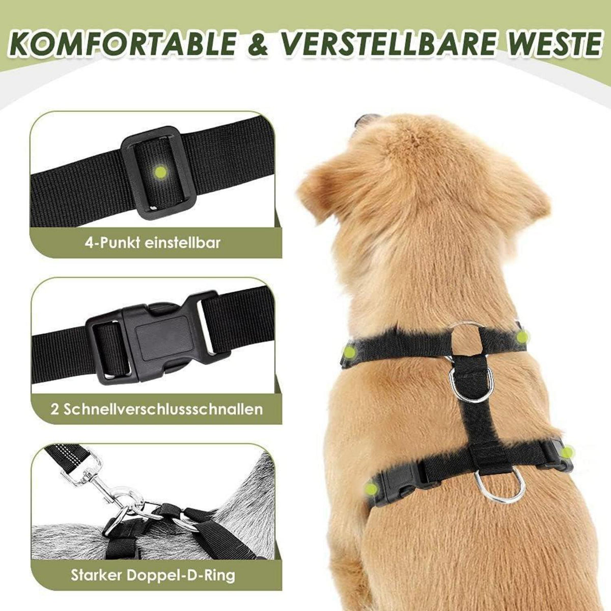 Hundegeschirr Auto Sicherheitsgurt Set Grau S