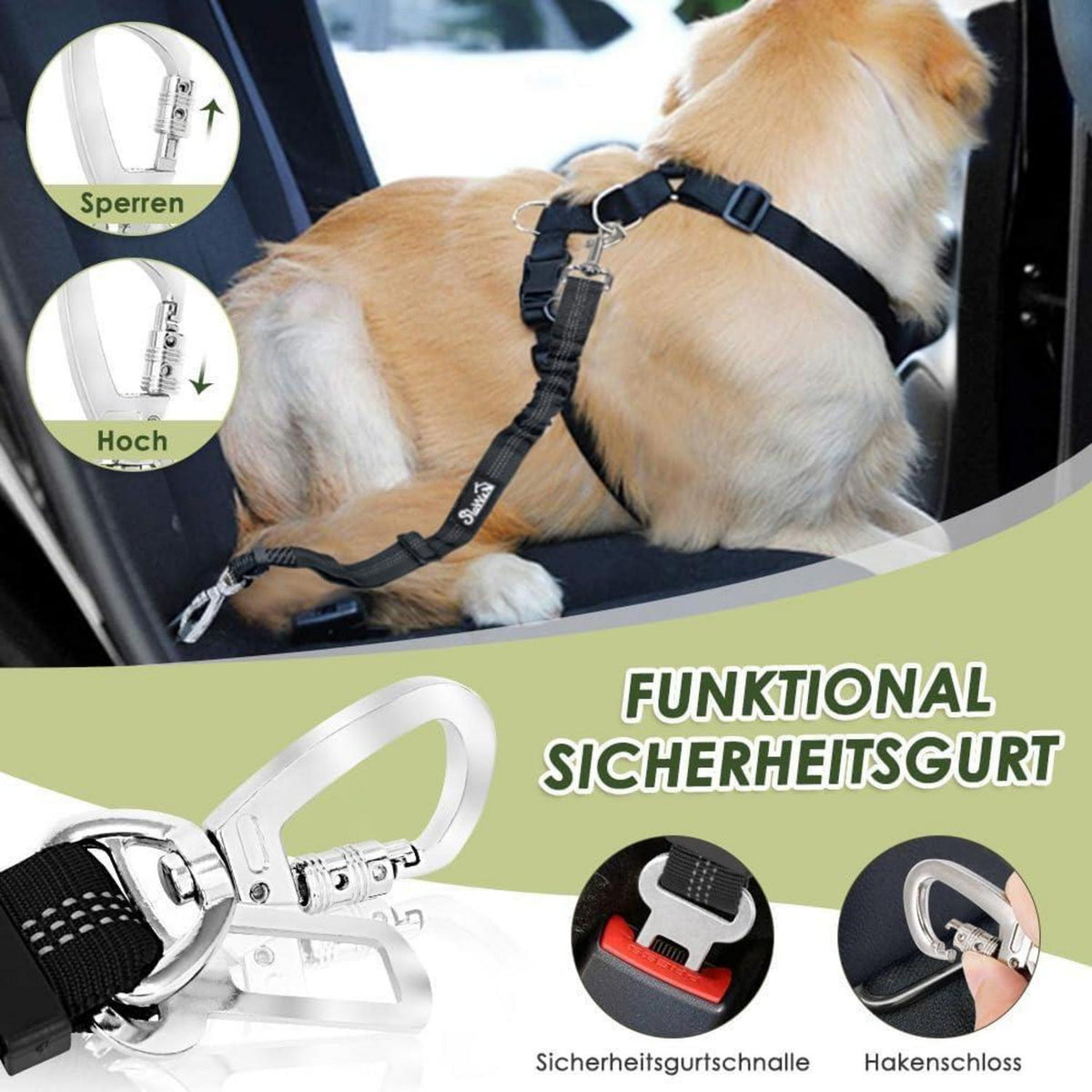 Hundegeschirr Auto Sicherheitsgurt Set Grau S