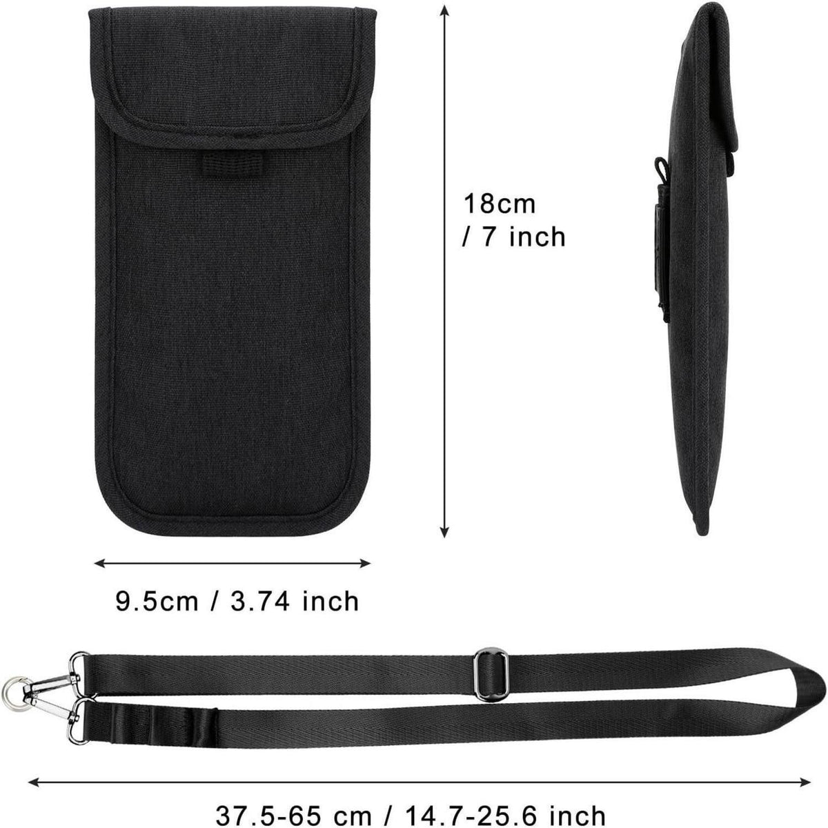 Handytasche Universal 6,9 Zoll Nylon mit Schultergurt Schwarz