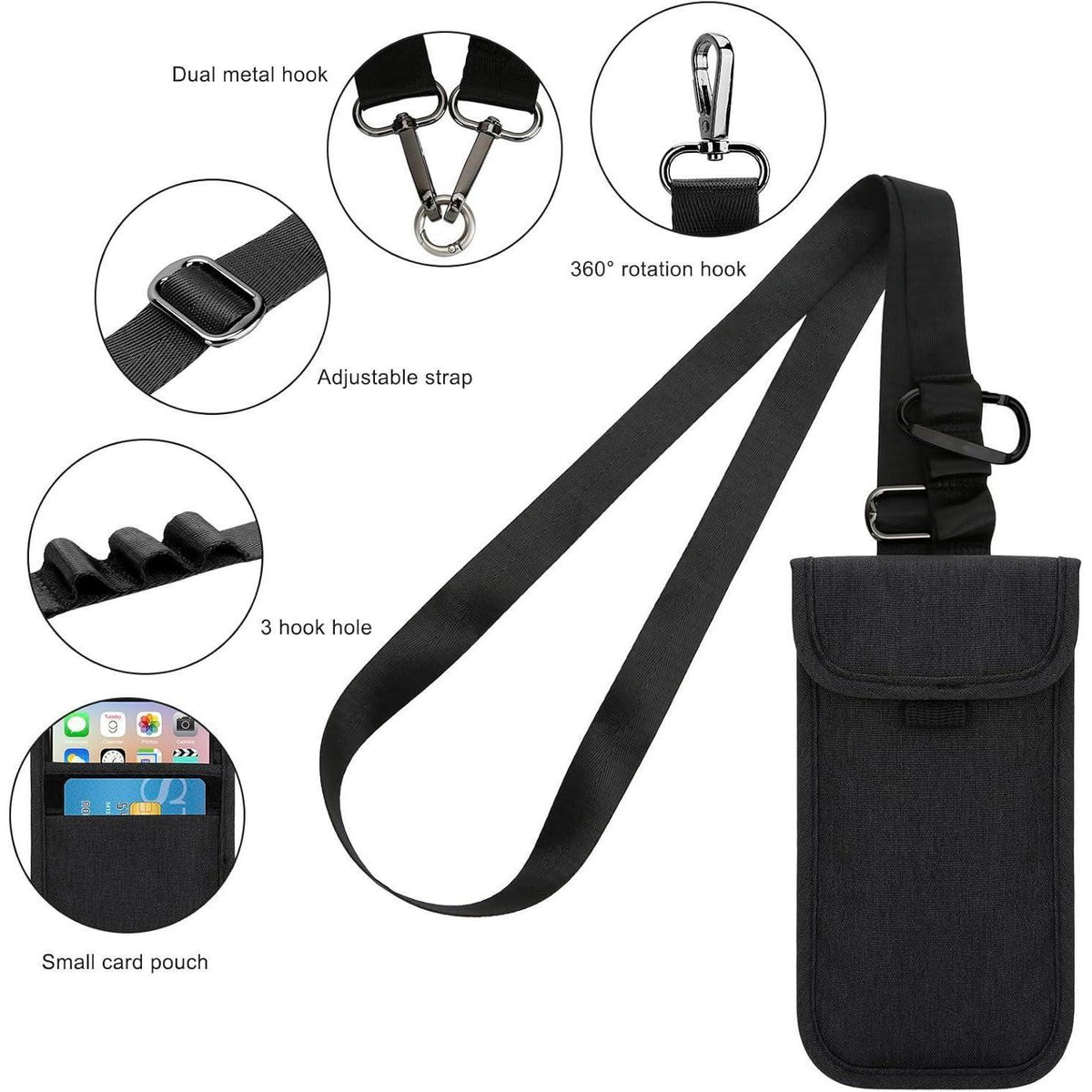 Handytasche Universal 6,9 Zoll Nylon mit Schultergurt Schwarz