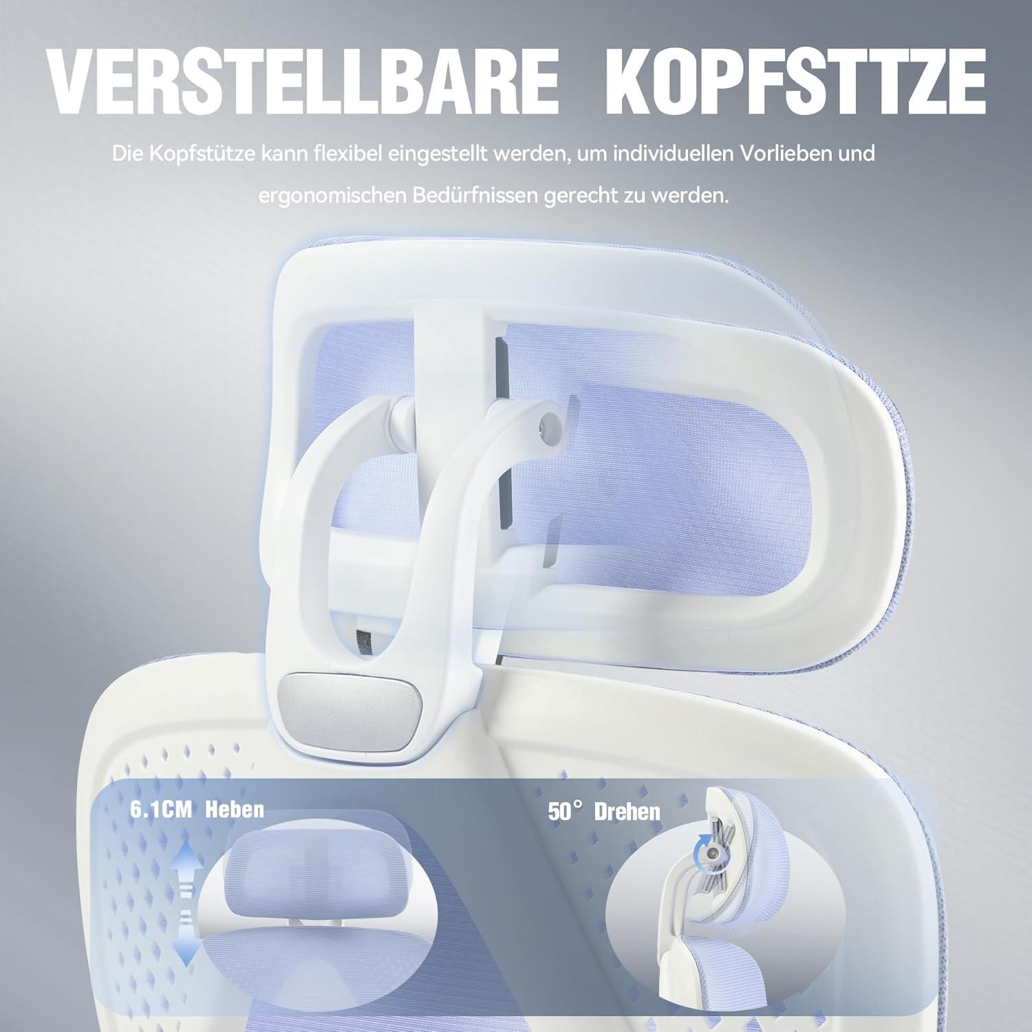 Ergonomischer Bürostuhl mit Fußstütze und Kopfstütze, Violett