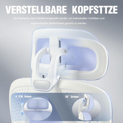 Ergonomischer Bürostuhl mit Fußstütze und Kopfstütze, Violett
