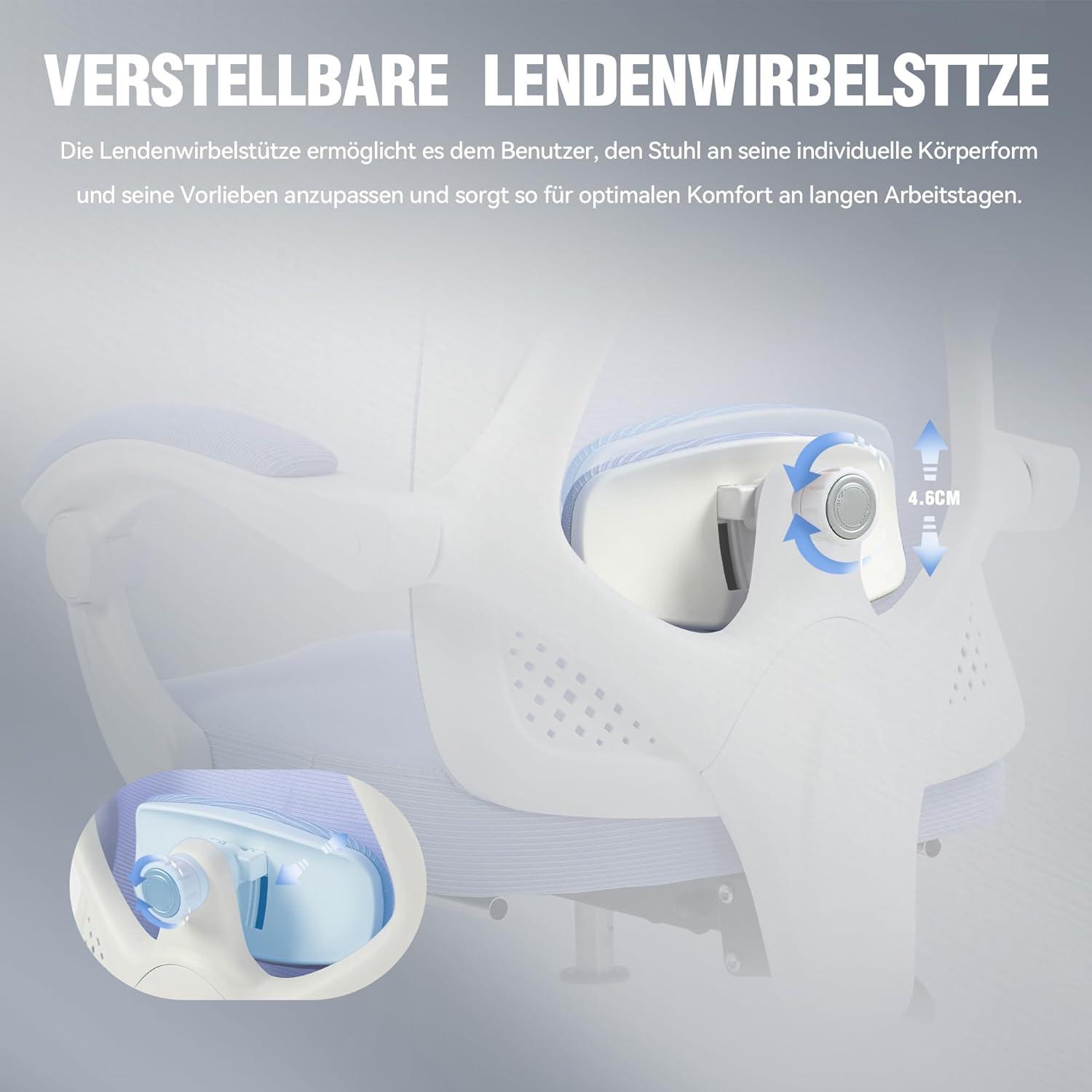 Ergonomischer Bürostuhl mit Kopf- und Lendenstütze, Violettes Mesh-Design