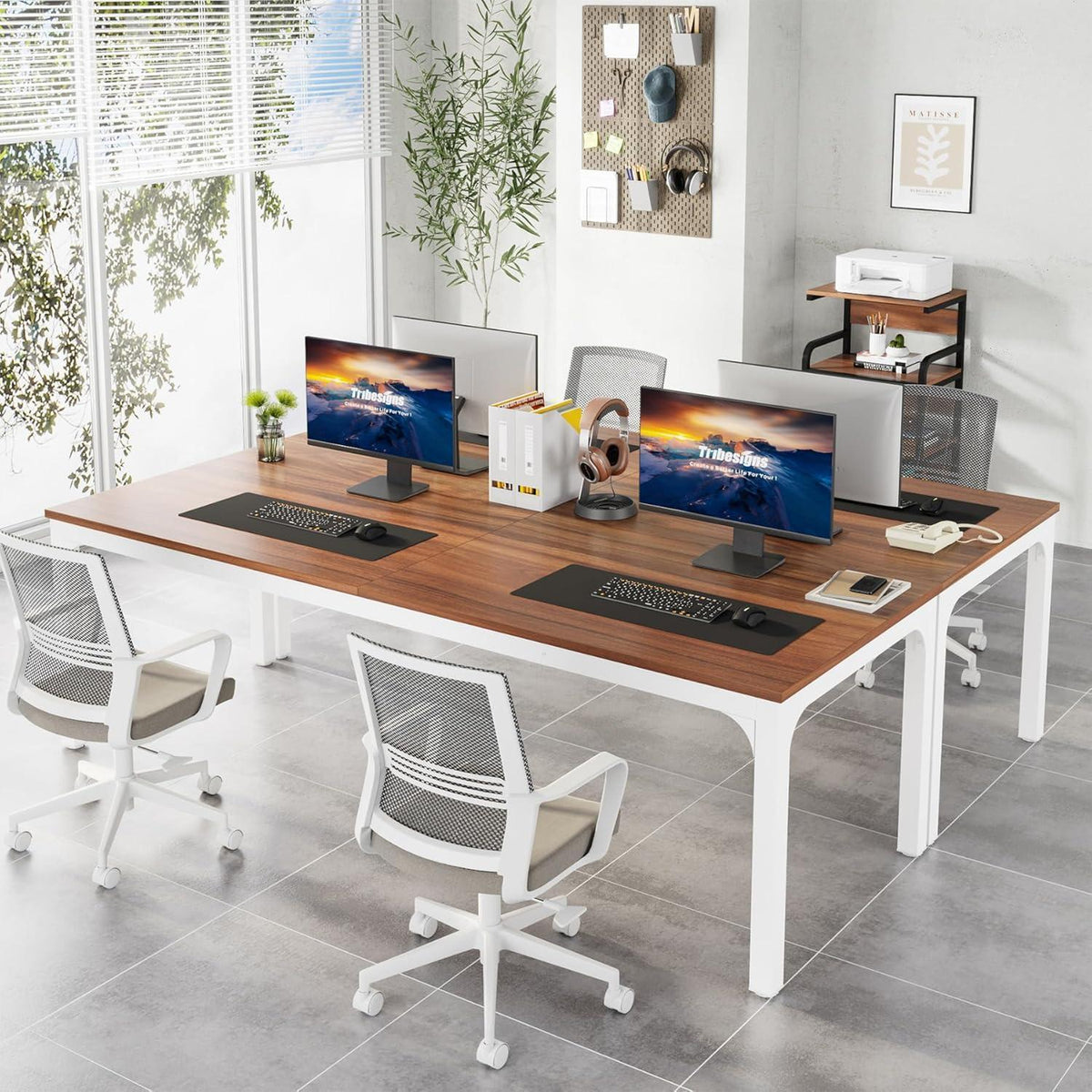 Doppelter Schreibtisch 200x70cm – Home Office & Büro Tisch Nussbaum