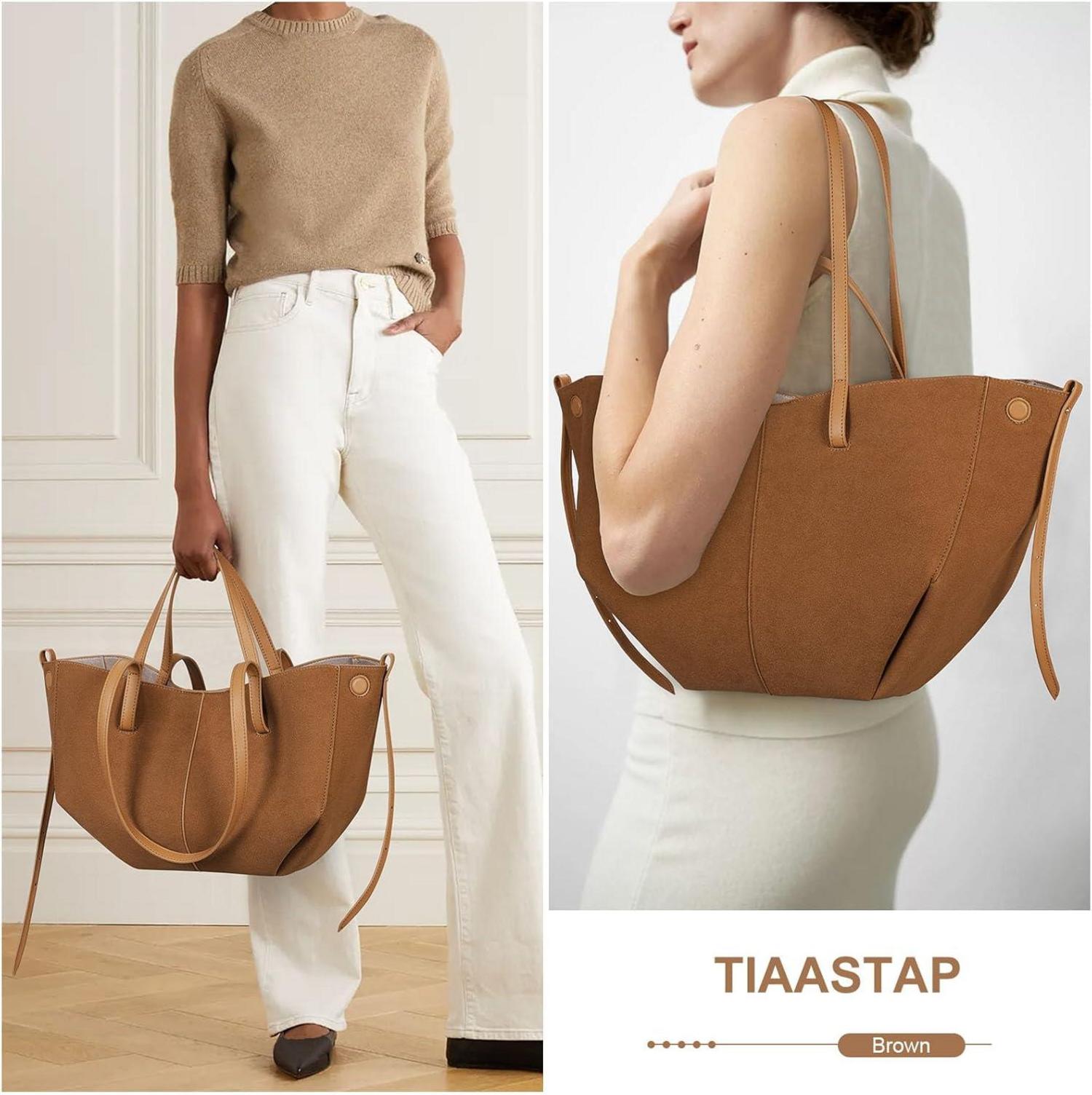 Große Elegante Kunstleder Tote Bag für Damen - Braun
