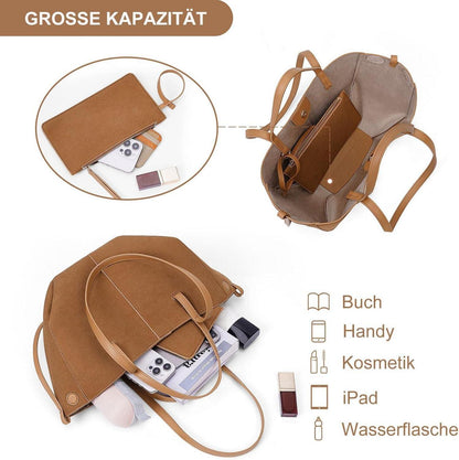 TIAASTAP Damen Kunstleder Tote Bag Groß Schultertasche Umhängetasche Wildleder