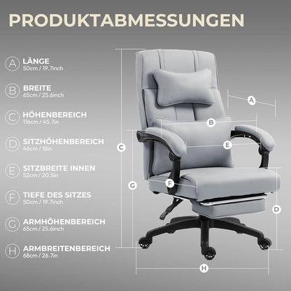 Ergonomischer Chefsessel mit Fußstütze, Lendenwirbel- und Kopfstützen