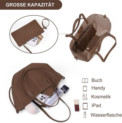 Große Kunstleder Tote Bag Damen Shopper Handtasche Schultertasche Umhängetasche