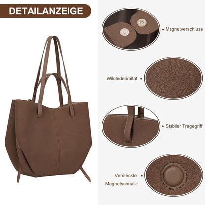 TIAASTAP Kunstleder Tote Bag Damen Groß Elegante Handtasche cognac Wildleder