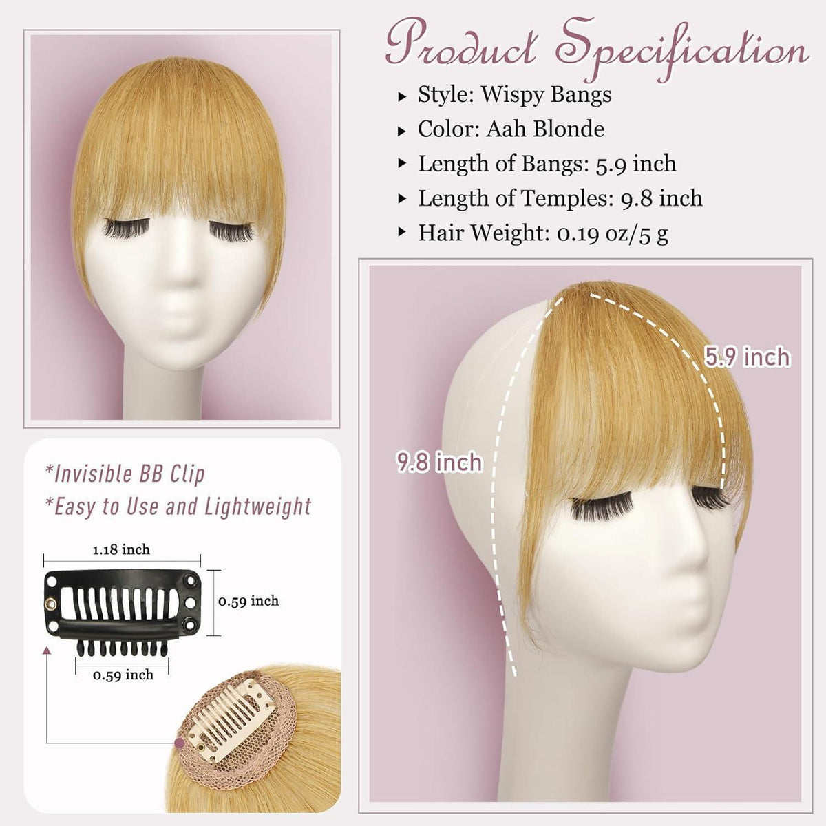 Natürlicher Pony Clip aus Echthaar – Aschblond