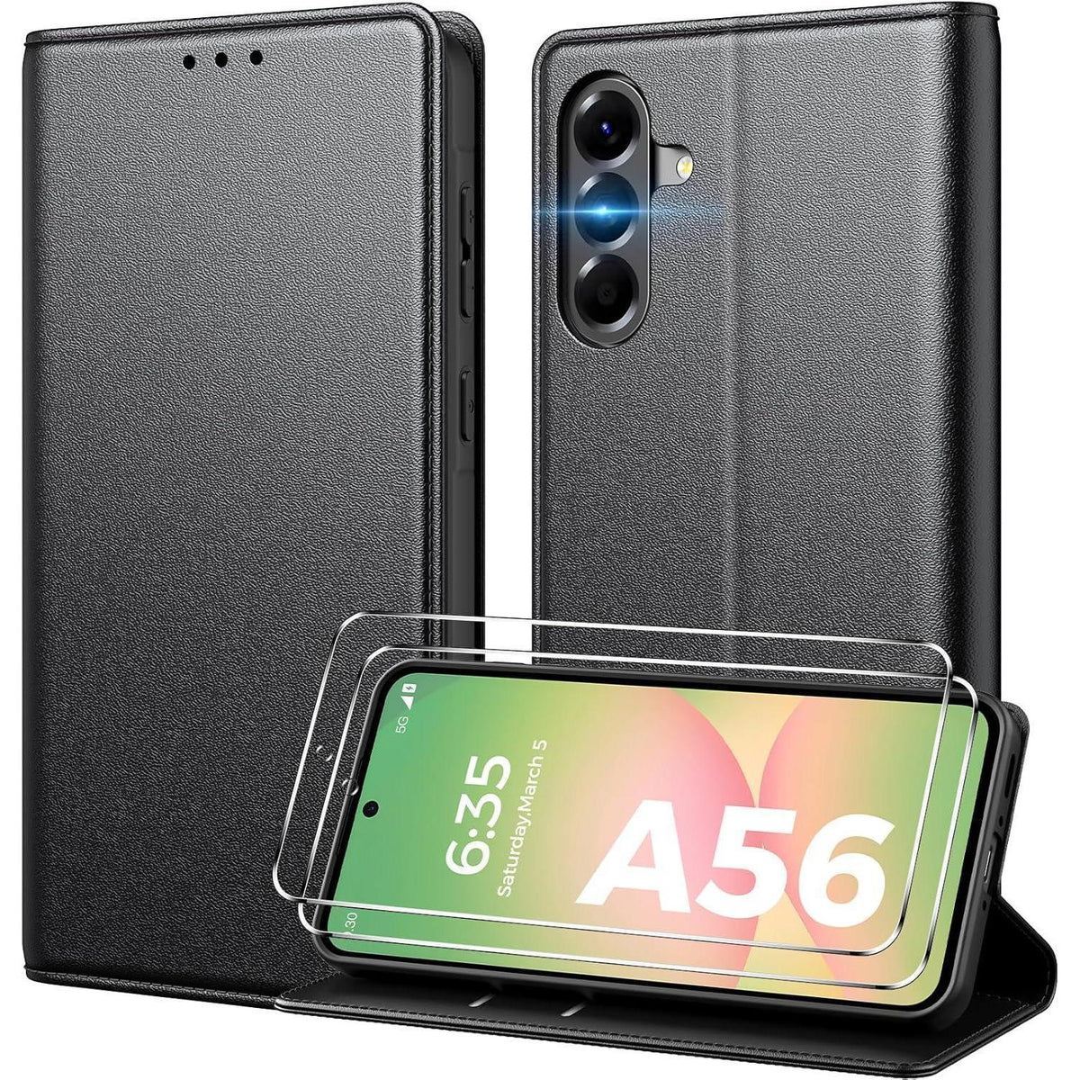 Samsung Galaxy A56 5G Klapphülle mit 2x Panzerglas, Kartenfach, Ständer
