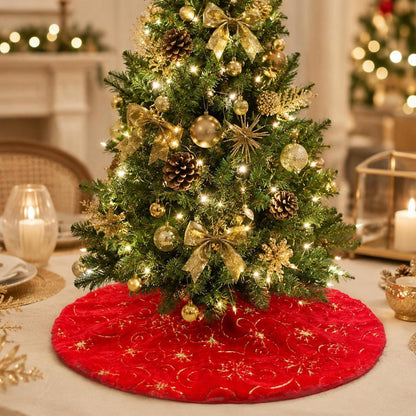 Weihnachtsbaumrock 60cm Rot mit Gold Glitzer Schneeflocken