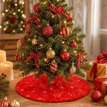 Weihnachtsbaumrock 60cm Rot mit Gold Glitzer Schneeflocken