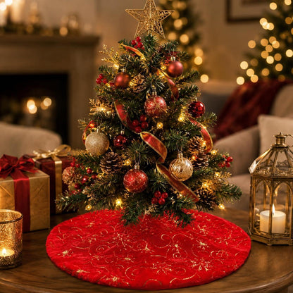 Weihnachtsbaumrock 60cm Rot mit Gold Glitzer Schneeflocken