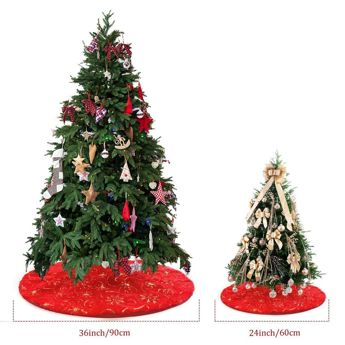 Weihnachtsbaumrock 60cm Rot mit Gold Glitzer Schneeflocken