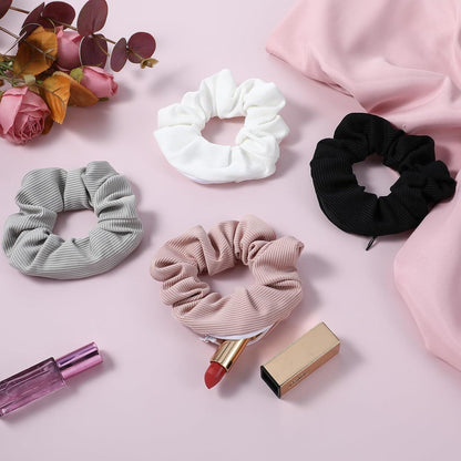 4er Set Damen Scrunchies Haargummi mit Reißverschluss und Tasche