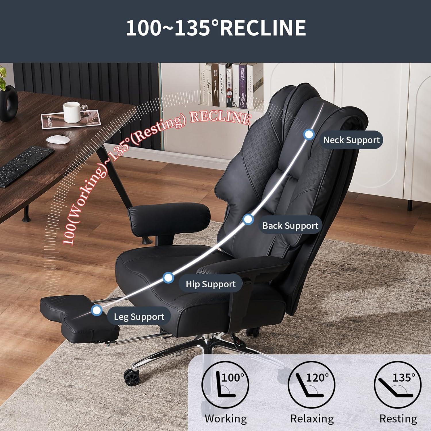 XXL Bürostuhl Ergonomisch Hohe Rückenlehne Verstellbare Armlehnen PU Leder Drehstuhl Schwarz
